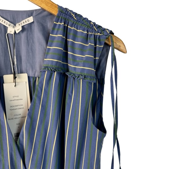 NWT Veronica Beard Teagan Stripe Ruched V-Neck Midi Dress Blue Size 6 Side Slit - Picture 8 of 16